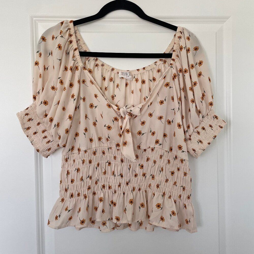 Sienna Sky Floral Peplum Blouse Women L Lightweight Flowy Top Boho Style